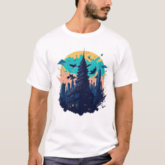 Cyberpunkカラフルシティの水彩スタイル Tシャツ