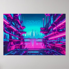 Cyberpunk 2049 Neon City Landscape Sci-Fi ポスター