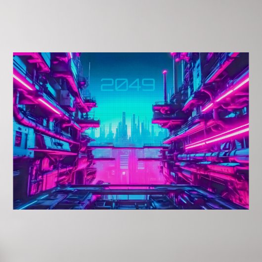 Cyberpunk 2049 Neon City Landscape Sci-Fi ポスター (正面)