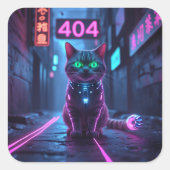 Cyberpunk 404 Error Neon Cat Sticker スクエアシール (正面)