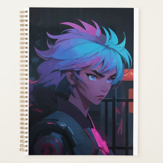 Cyberpunk Anime Girl with Neon Hair – Futuristic  プランナー手帳 (正面)