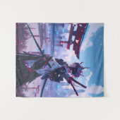 Cyberpunk Anime Japanese Miko Torii Gate タペストリー (正面(横))