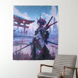 Cyberpunk Anime Japanese Miko Torii Gate タペストリー