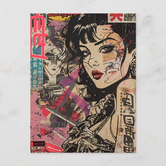 Cyberpunk Anime Portrait Postcard ポストカード (正面)