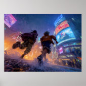 Cyberpunk Anime Warriors Rain Fight ポスター (正面)