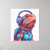 Cyberpunk Bearded Dragon - Gamer Lizard with Heads キャンバスプリント (正面)
