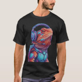Cyberpunk Bearded Dragon Gamer Neon Lizard Tシャツ (正面)