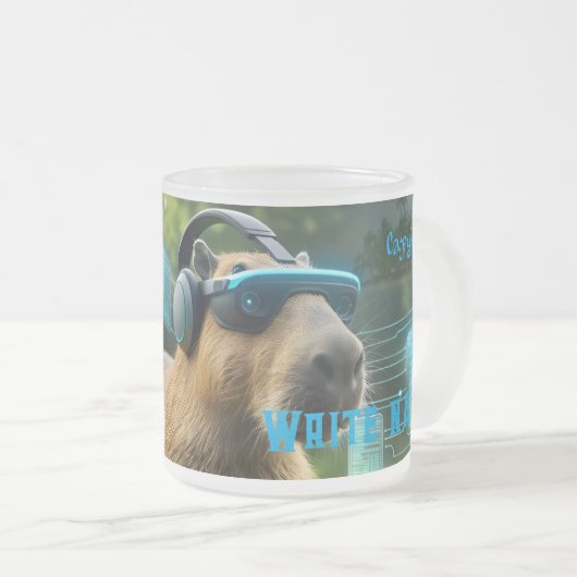 Cyberpunk Capybara VR Goggles Sci-Fi Coffee Mug フロストグラスマグカップ (正面右)