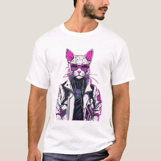 Cyberpunk Cat：ネオン・アウトロー Tシャツ (正面)