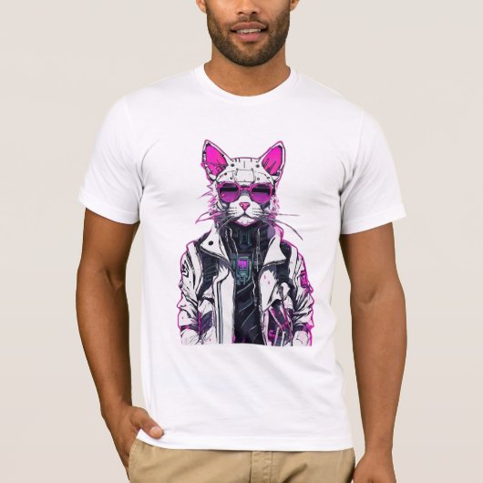 Cyberpunk Cat：ネオン・アウトロー Tシャツ (正面)