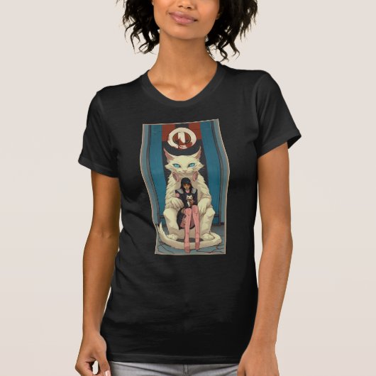 Cyberpunk Cat and Girl - Surreal Anime T-Shirt Tシャツ (正面)
