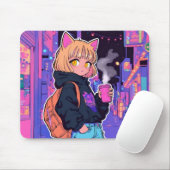 Cyberpunk Cat Girl Mousepad – Neon Aesthetic マウスパッド (マウス)