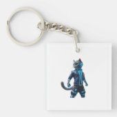Cyberpunk Cat Keychain – Futuristic Techwear Style キーホルダー (正面)