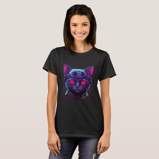 Cyberpunk Cat Kitty Cyber Punker Tシャツ (正面フル)