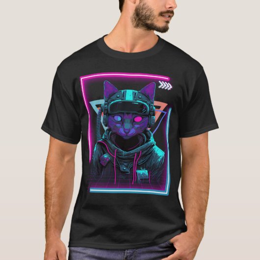 Cyberpunk Cat Kitty Punker Futuristic Cyber Punk Tシャツ (正面)