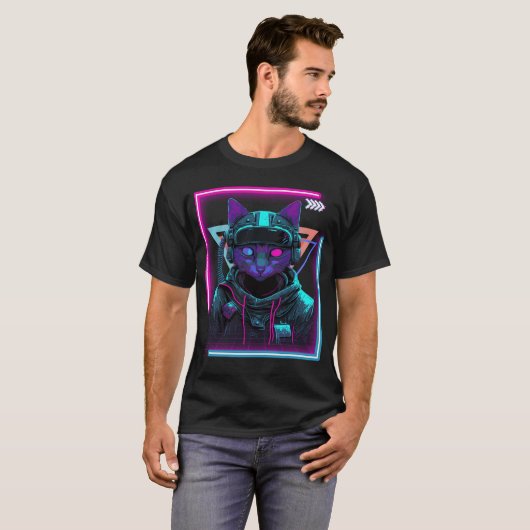 Cyberpunk Cat Kitty Punker Futuristic Cyber Punk Tシャツ (正面フル)