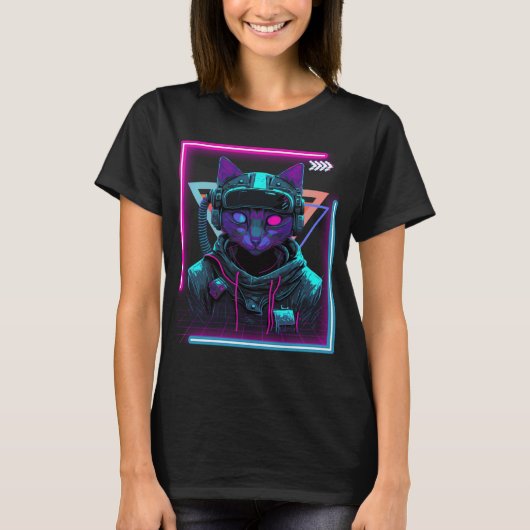 Cyberpunk Cat Kitty Punker Futuristic Cyber Punk Tシャツ (正面)