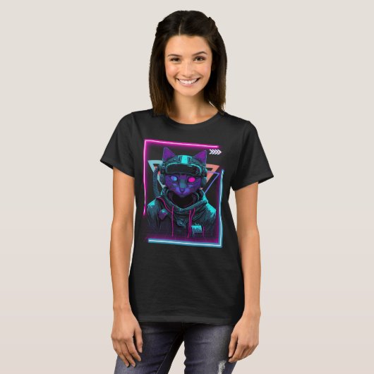 Cyberpunk Cat Kitty Punker Futuristic Cyber Punk Tシャツ (正面フル)