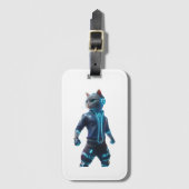 Cyberpunk Cat Luggage Tag – Neon Travel Gear ラゲッジタグ (正面縦)