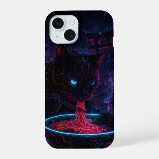 Cyberpunk Cat Ramen iPhone 15ケース (裏面)