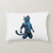 Cyberpunk Cat Throw Pillow – Neon Tech Decor アクセントクッション (正面)