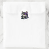 Cyberpunk Cat with Neon Goggles Sticker ラウンドシール (バッグ)