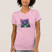 Cyberpunk Cat with Sunglasses and Neon Butterflies Tシャツ (正面)