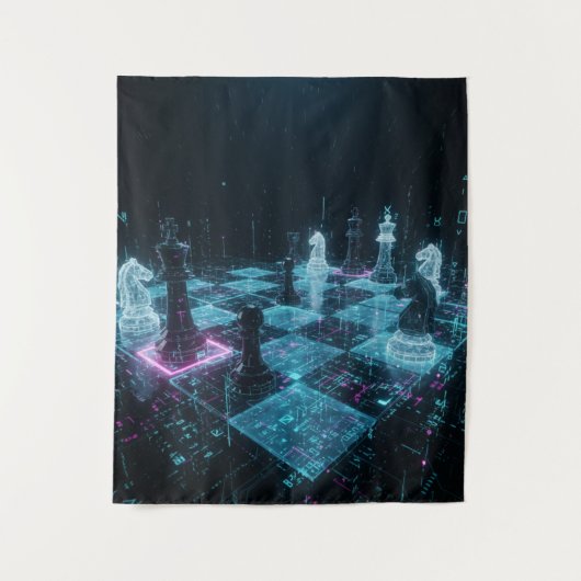 Cyberpunk Chess, Neon Digital Board Game S タペストリー (正面)