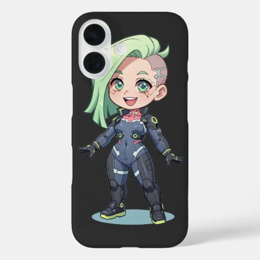 Cyberpunk Chibi Girl Green Hair Case-Mate iPhoneケース (裏面)