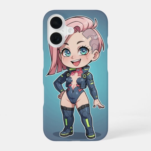 Cyberpunk Chibi Girl iPhone 16ケース (裏面)