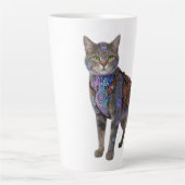 Cyberpunk Circuit Cat – Neon Tech Beast カフェラテマグ (正面)