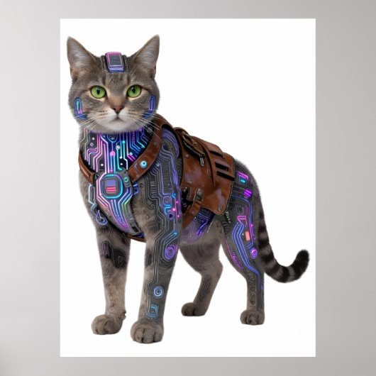 Cyberpunk Circuit Cat – Neon Tech Beast ポスター (正面)