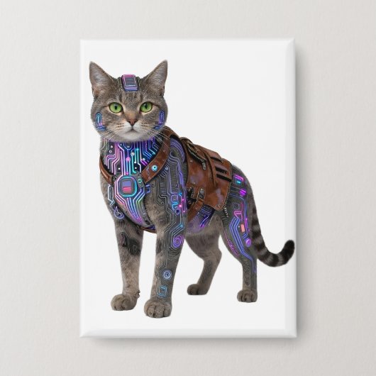 Cyberpunk Circuit Cat – Neon Tech Beast 缶バッジ (正面)