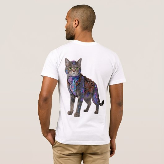 Cyberpunk Circuit Cat – Neon Tech Beast Tシャツ (裏面フル)