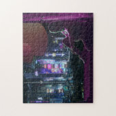 cyberpunk city skyline girl scifi synthwave ジグソーパズル (縦)