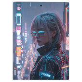 Cyberpunk Cityscape Poster Futuristic Female Hacke クリップボード (裏面)