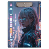 Cyberpunk Cityscape Poster Futuristic Female Hacke クリップボード (正面)