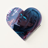 Cyberpunk Cityscape Poster Futuristic Female Hacke ノートブック (裏面)