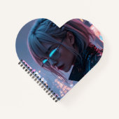 Cyberpunk Cityscape Poster Futuristic Female Hacke ノートブック (正面)