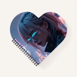 Cyberpunk Cityscape Poster Futuristic Female Hacke ノートブック