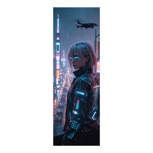 Cyberpunk Cityscape Poster Futuristic Female Hacke フォトプリント