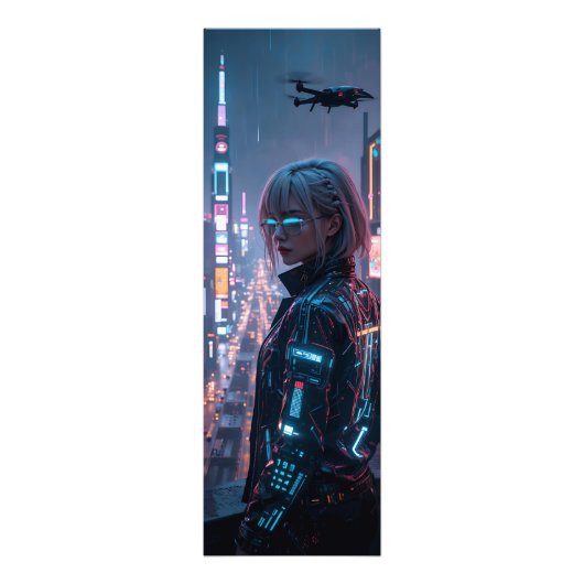 Cyberpunk Cityscape Poster Futuristic Female Hacke フォトプリント (正面)