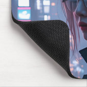Cyberpunk Cityscape Poster Futuristic Female Hacke マウスパッド (コーナー)