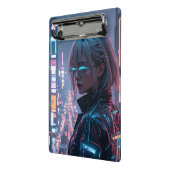 Cyberpunk Cityscape Poster Futuristic Female Hacke ミニクリップボード (アングル2)