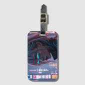 Cyberpunk Cityscape Poster Futuristic Female Hacke ラゲッジタグ (正面縦)