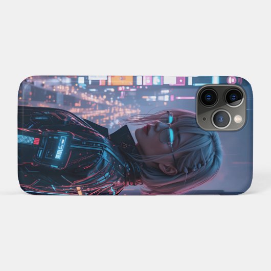 Cyberpunk Cityscape Poster Futuristic Female Hacke Case-Mate iPhoneケース (裏面(横))