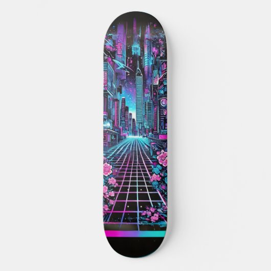 Cyberpunk Cityscape Skateboard Deck – Neon スケートボード (正面)