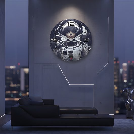 Cyberpunk Cosmic Navigator Wall Clock ラージ壁時計