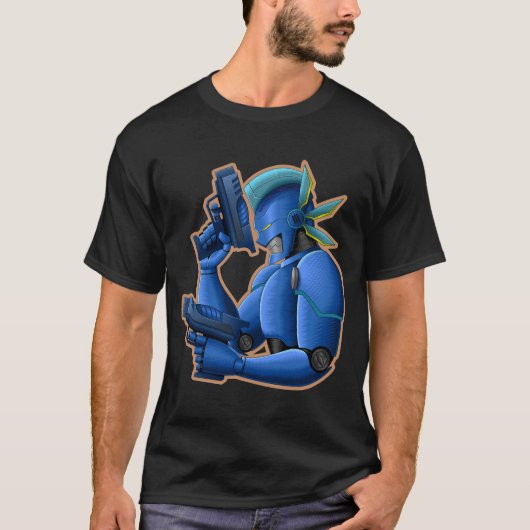 Cyberpunk Cyborg Robot - Futuristic Cobalt Android Tシャツ (正面)
