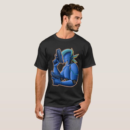 Cyberpunk Cyborg Robot - Futuristic Cobalt Android Tシャツ (正面フル)